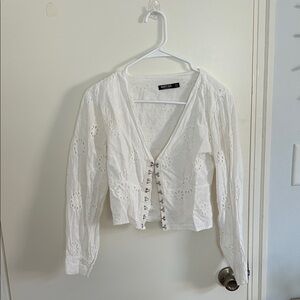 Nasty Gal White Eyelet V-Neck Blouse